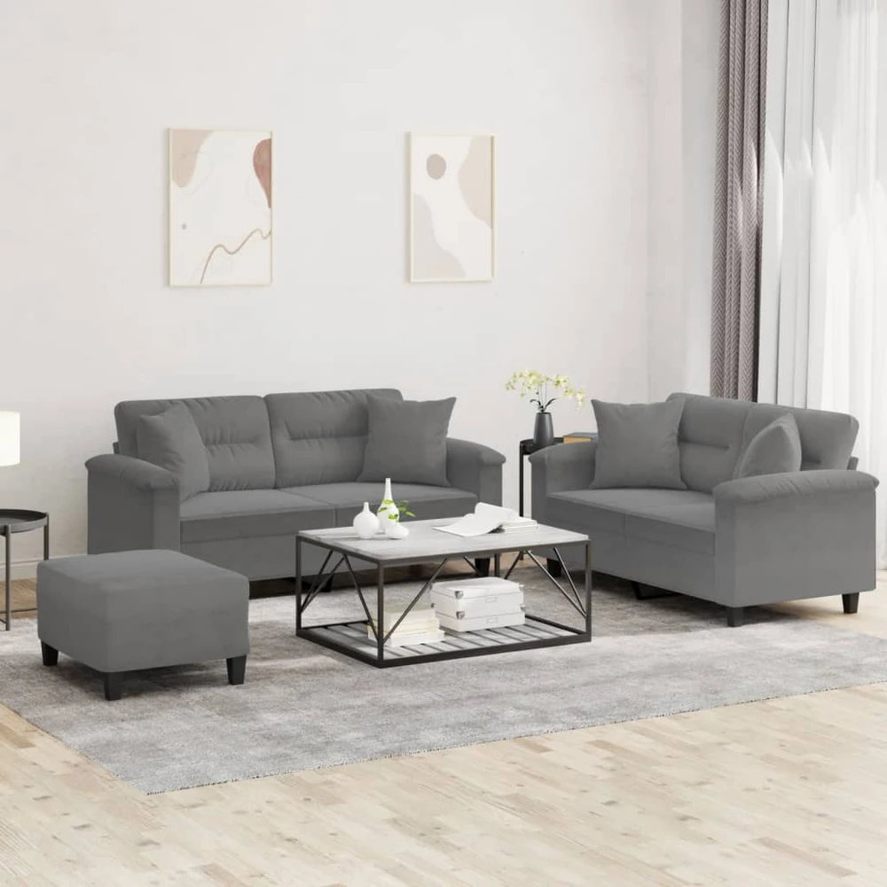 Sofa Sofos komplektas su pagalvėmis, 3 dalių, pilkas, audinys
