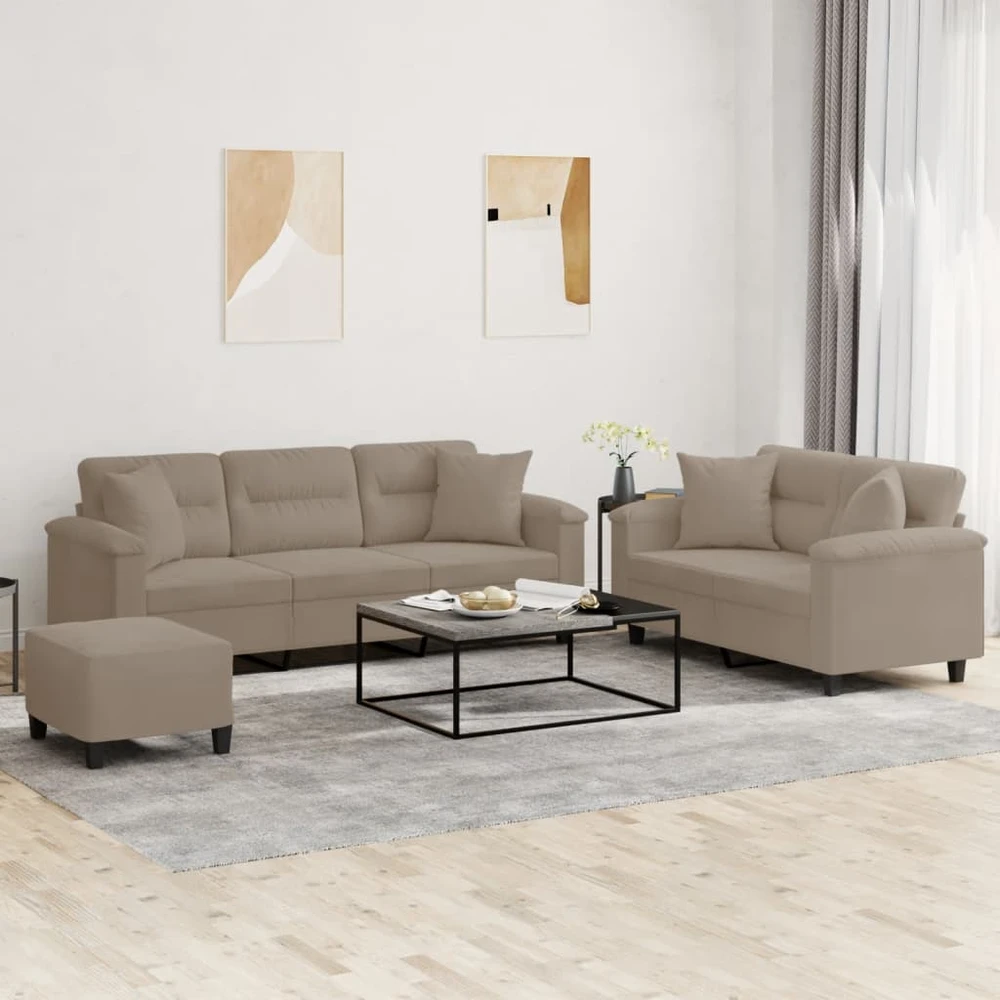 Sofa Sofos komplektas su pagalvėmis, 3 dalių, taupe, audinys