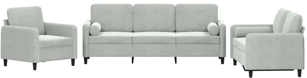 Sofa Sofos komplektas su pagalvėmis, 3 dalių, pilkas, aksomas