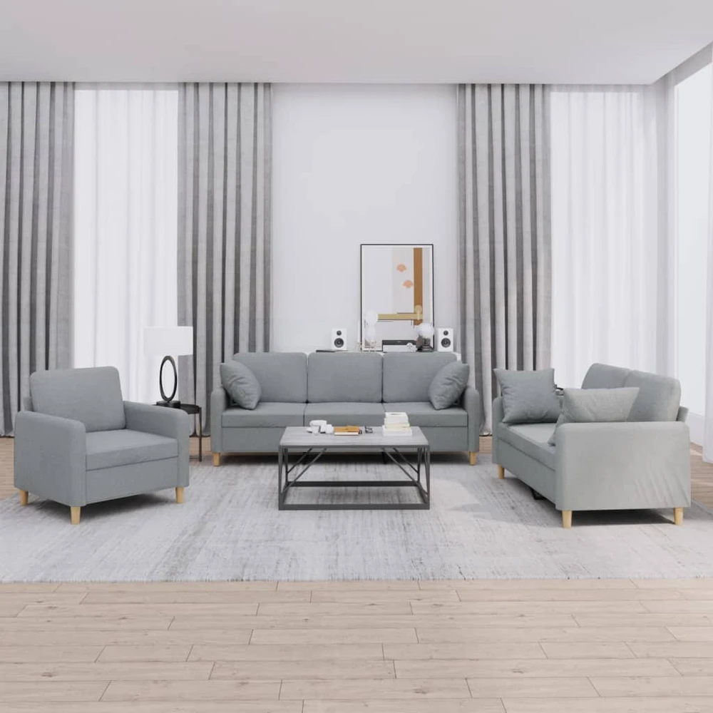 Sofa Sofos komplektas su pagalvėmis, 3 dalių, pilkas, audinys