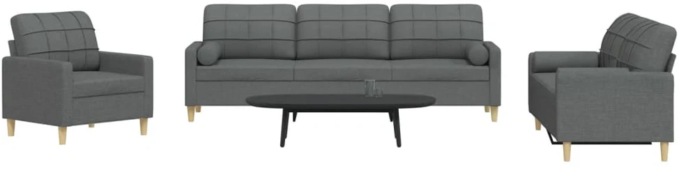 Sofa Sofos komplektas su pagalvėmis, 3 dalių, pilkas, audinys