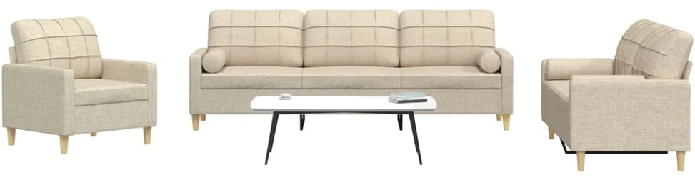 Sofa Sofos komplektas su pagalvėmis, 3 dalių, kreminis, audinys