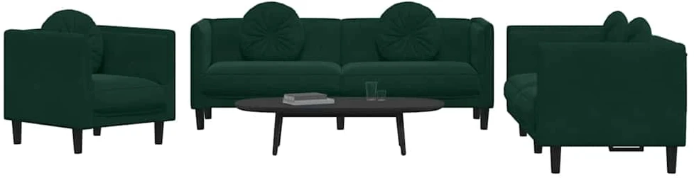 Sofa Sofos komplektas su pagalvėmis, 3 dalių, žalias, aksomas