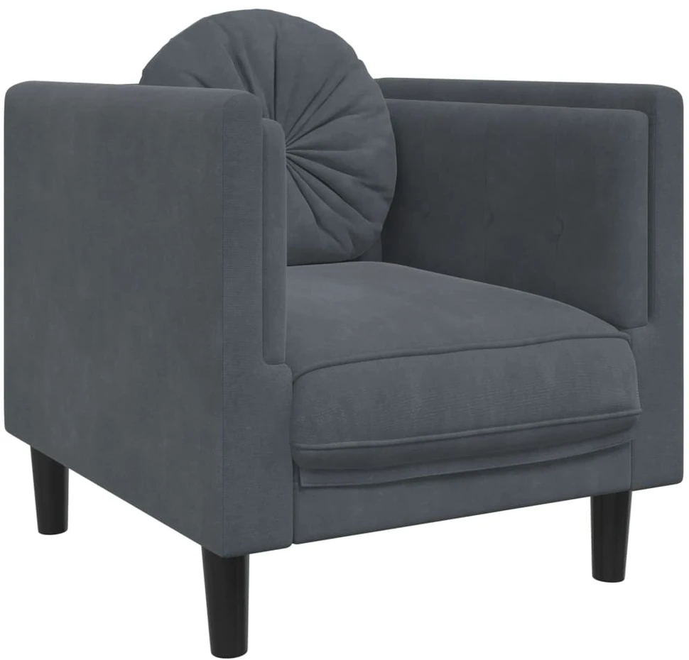 Sofa Sofos komplektas su pagalvėmis, 3 dalių, pilkas, aksomas