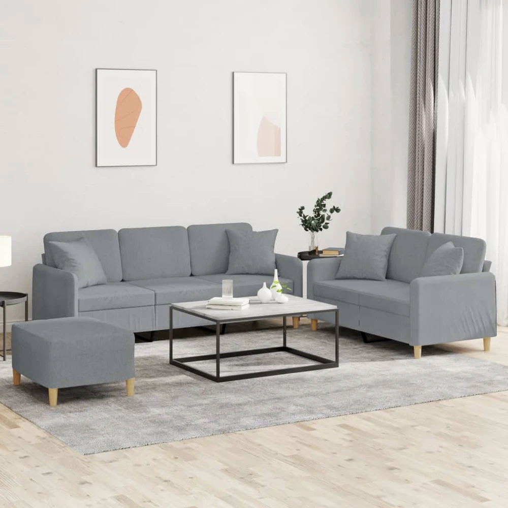 Sofa Sofos komplektas su pagalvėmis, 3 dalių, pilkas, audinys
