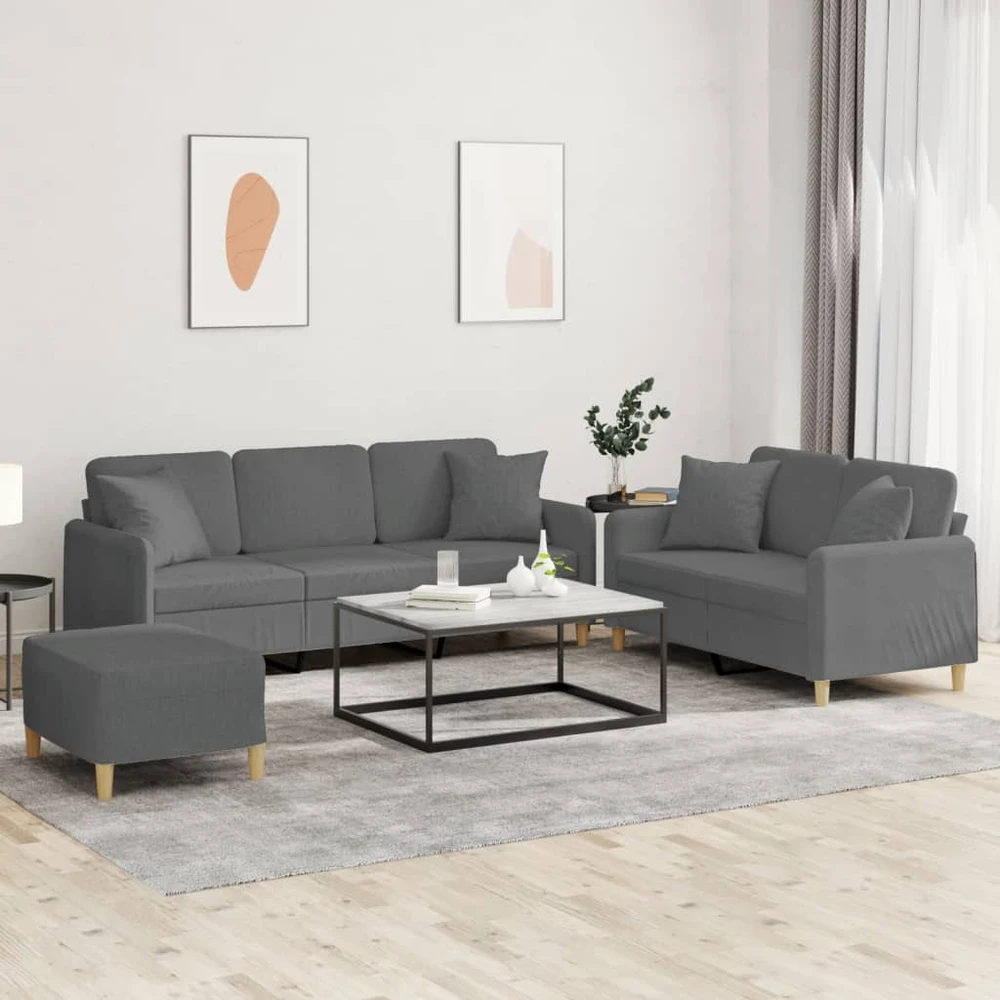 Sofa Sofos komplektas su pagalvėmis, 3 dalių, pilkas, audinys