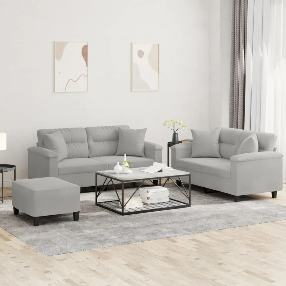 Sofa Sofos komplektas su pagalvėmis, 3 dalių, pilkas, audinys