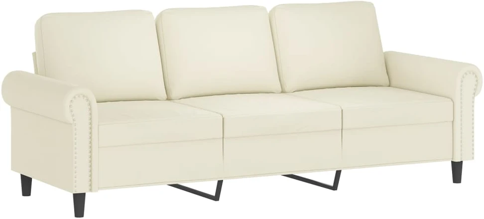 Sofa Sofos komplektas su pagalvėmis, 3 dalių, kreminis, aksomas