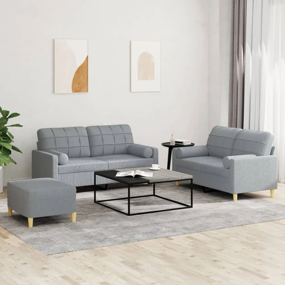 Sofa Sofos komplektas su pagalvėmis, 3 dalių, pilkas, audinys