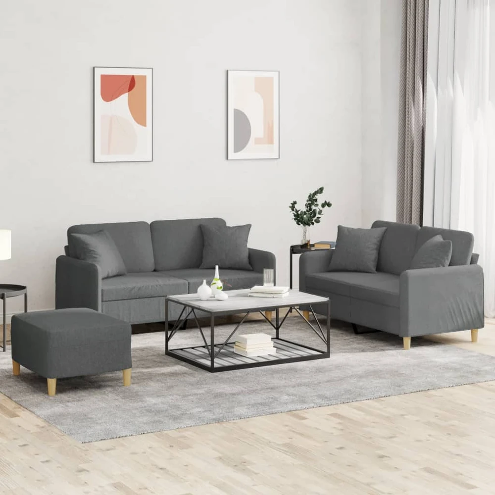 Sofa Sofos komplektas su pagalvėmis, 3 dalių, pilkas, audinys