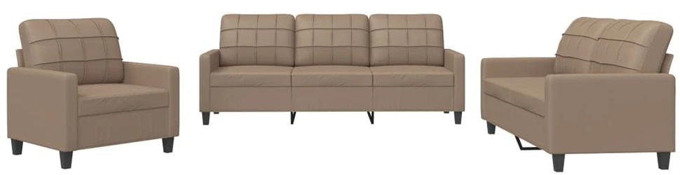 Sofa Sofos komplektas su pagalvėmis, 3 dalių, kapučino, dirbtinė oda