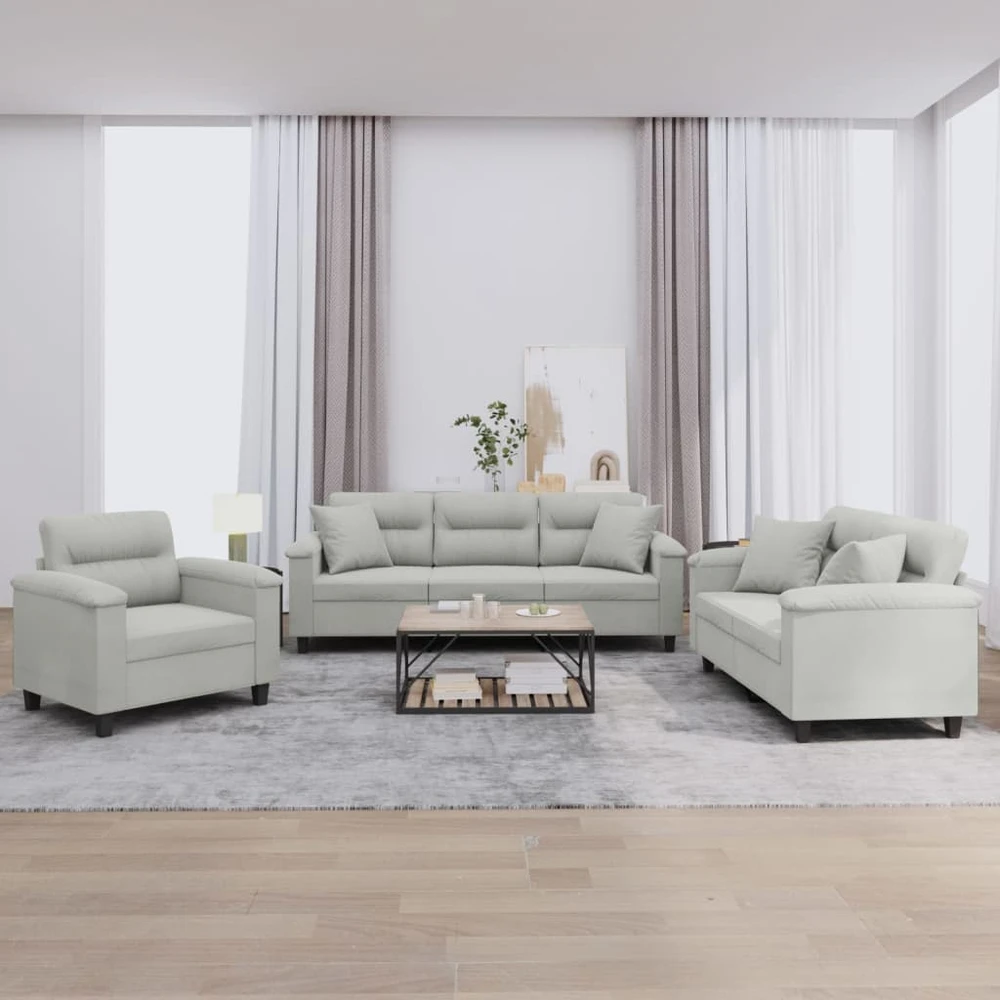 Sofa Sofos komplektas su pagalvėmis, 3 dalių, pilkas, audinys