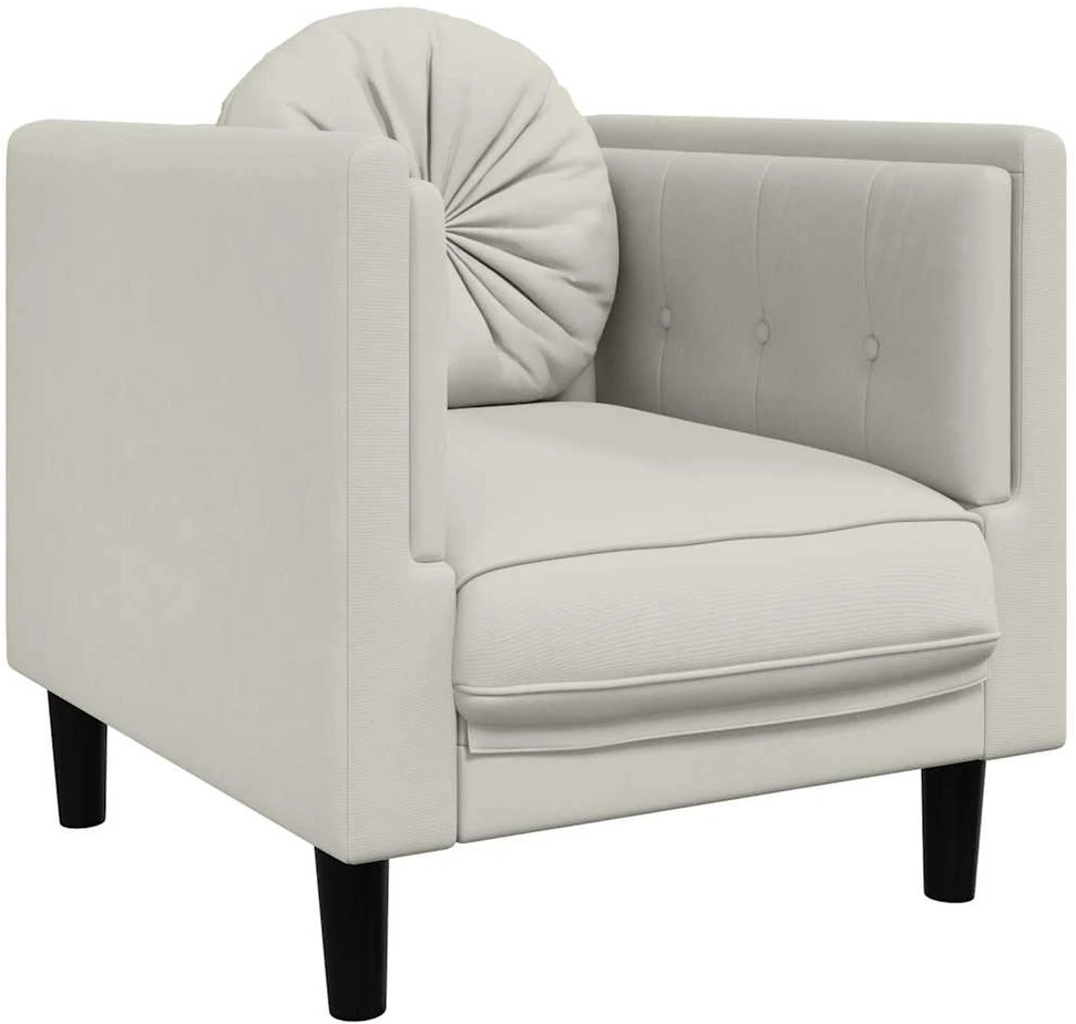 Sofa Sofos komplektas su pagalvėmis, 3 dalių, kreminis, aksomas