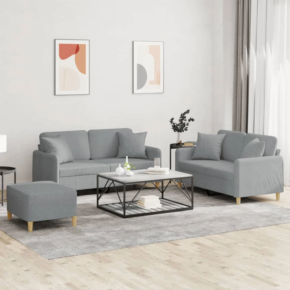Sofa Sofos komplektas su pagalvėmis, 3 dalių, pilkas, audinys