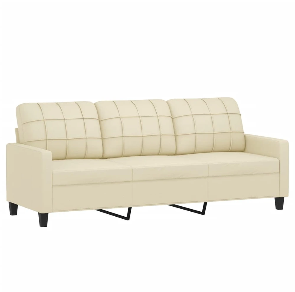 Sofa Sofos komplektas su pagalvėmis, 3 dalių, kreminis, dirbtinė oda