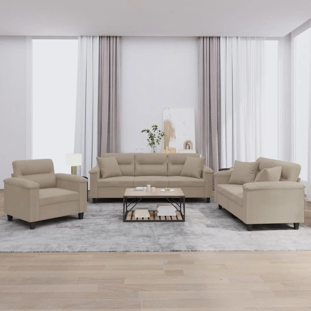 Sofa Sofos komplektas su pagalvėmis, 3 dalių, taupe, audinys