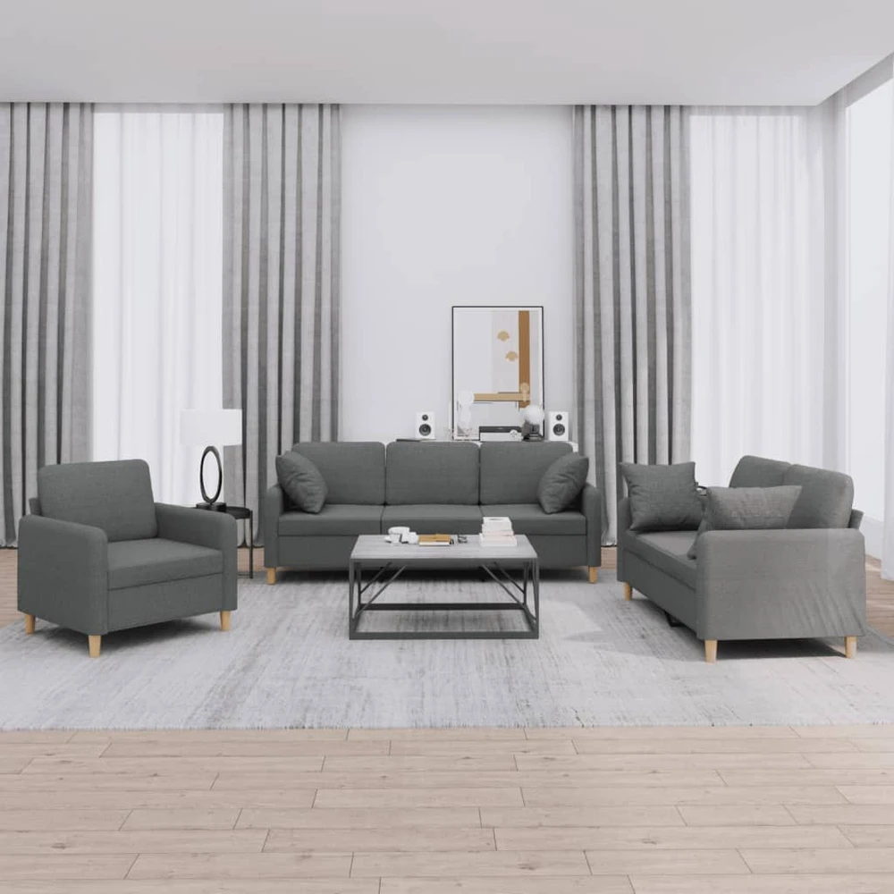Sofa Sofos komplektas su pagalvėmis, 3 dalių, pilkas, audinys