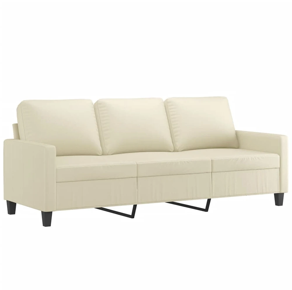 Sofa Sofos komplektas su pagalvėmis, 3 dalių, kreminis, dirbtinė oda