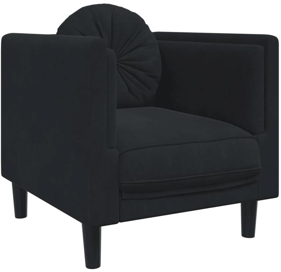 Sofa Sofos komplektas su pagalvėmis, 3 dalių, juodas, aksomas