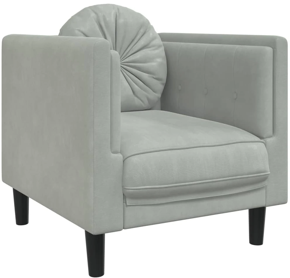 Sofa Sofos komplektas su pagalvėmis, 3 dalių, pilkas, aksomas