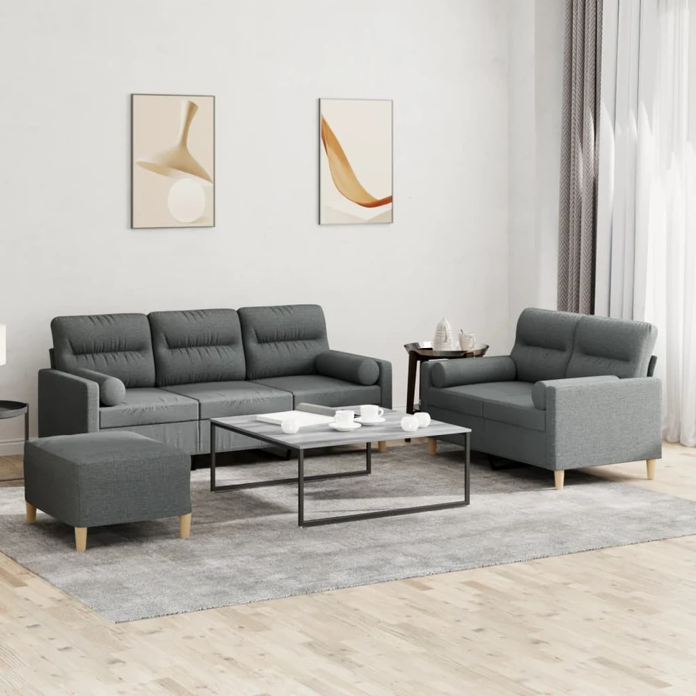 Sofa Sofos komplektas su pagalvėmis, 3 dalių, pilkas, audinys