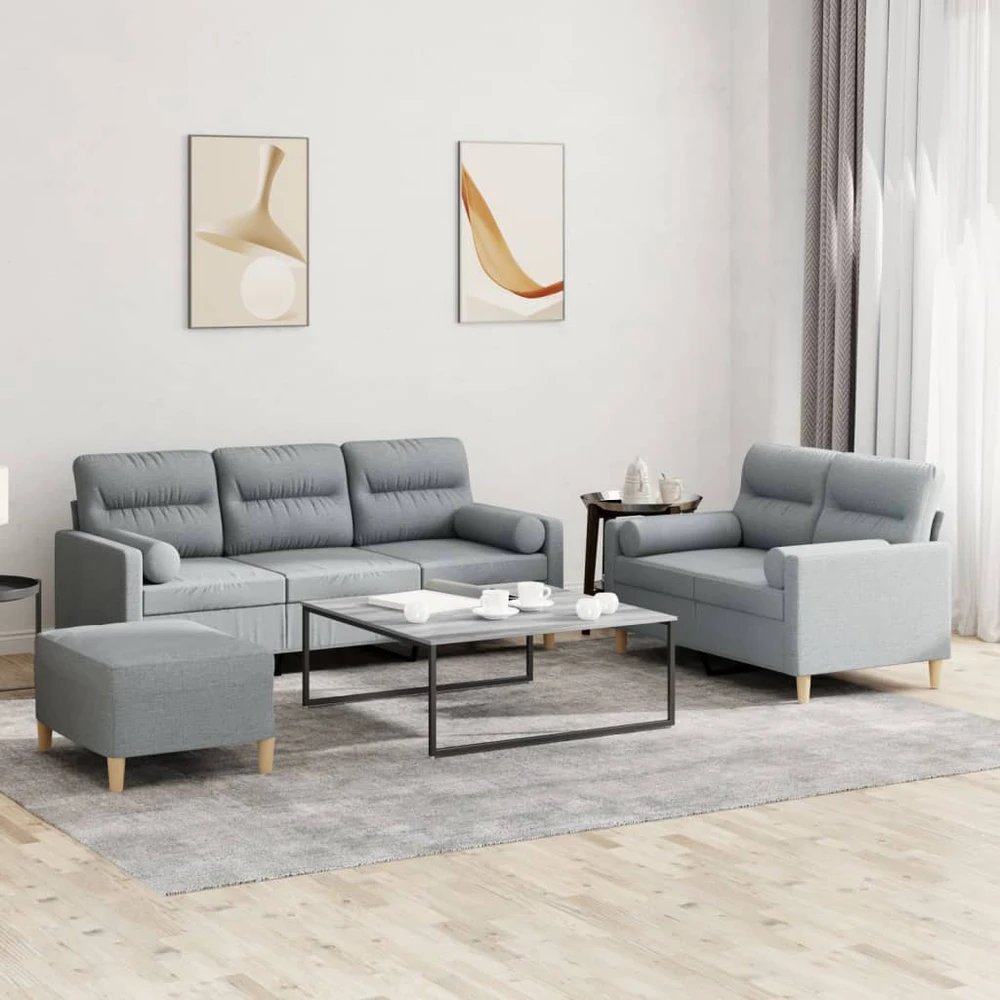 Sofa Sofos komplektas su pagalvėmis, 3 dalių, pilkas, audinys