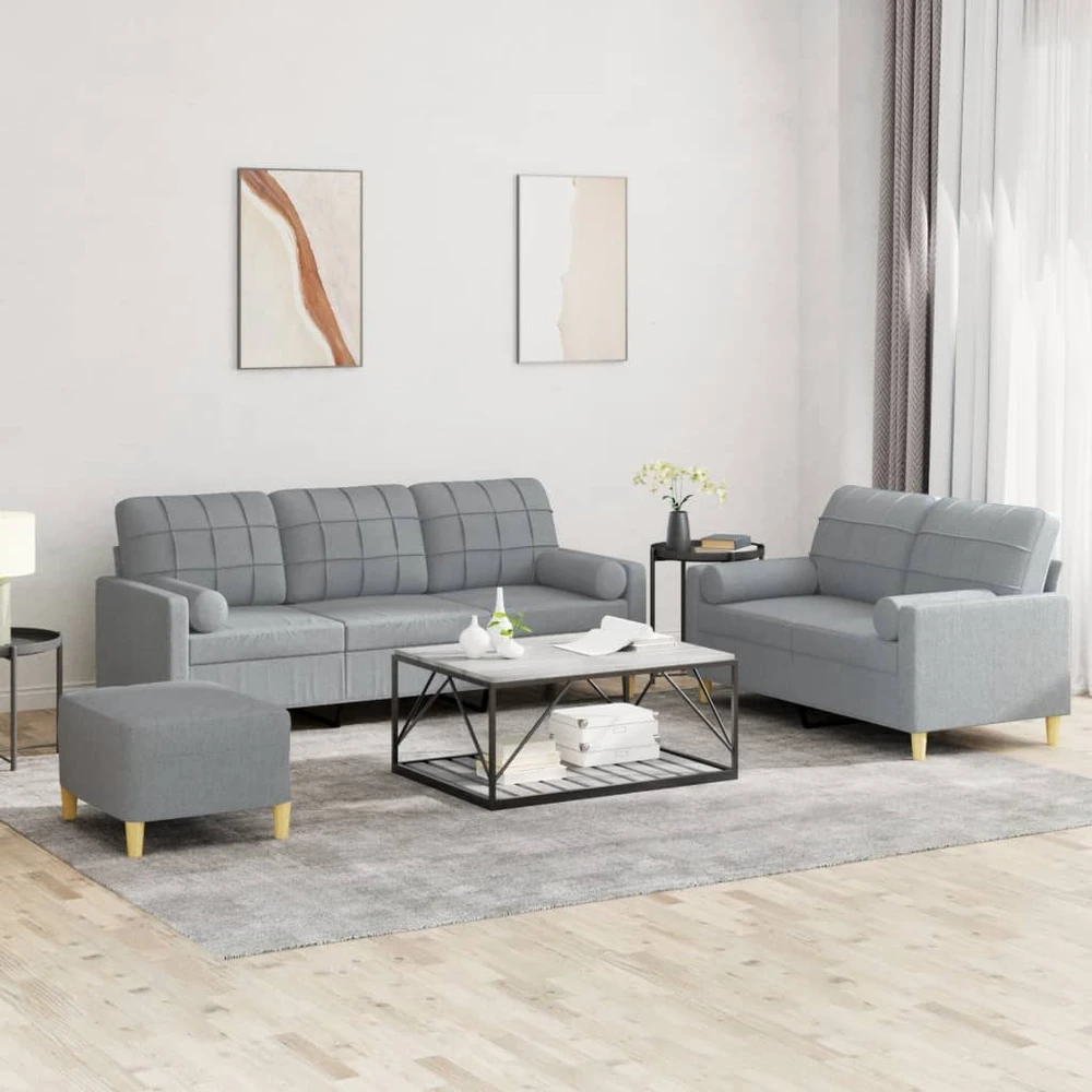 Sofa Sofos komplektas su pagalvėmis, 3 dalių, pilkas, audinys