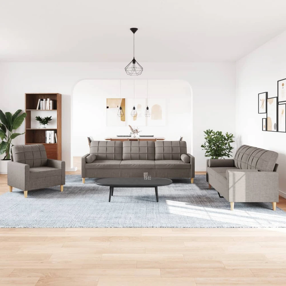 Sofa Sofos komplektas su pagalvėmis, 3 dalių, taupe, audinys