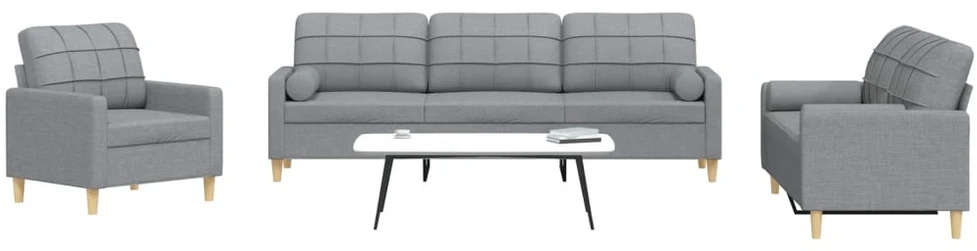 Sofa Sofos komplektas su pagalvėmis, 3 dalių, pilkas, audinys