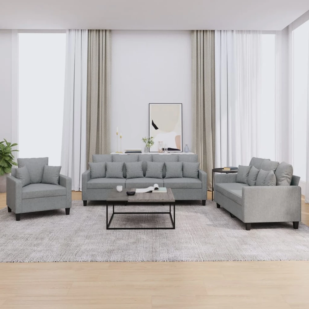 Sofa Sofos komplektas su pagalvėmis, 3 dalių, pilkas, audinys