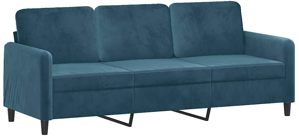 Sofa Sofos komplektas su pagalvėmis, 3 dalių, mėlynas, aksomas