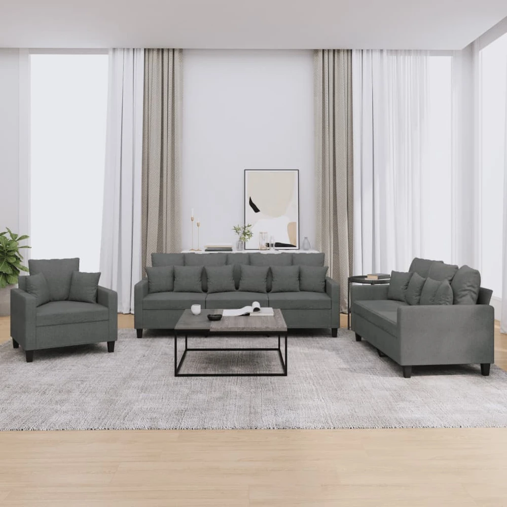 Sofa Sofos komplektas su pagalvėmis, 3 dalių, pilkas, audinys
