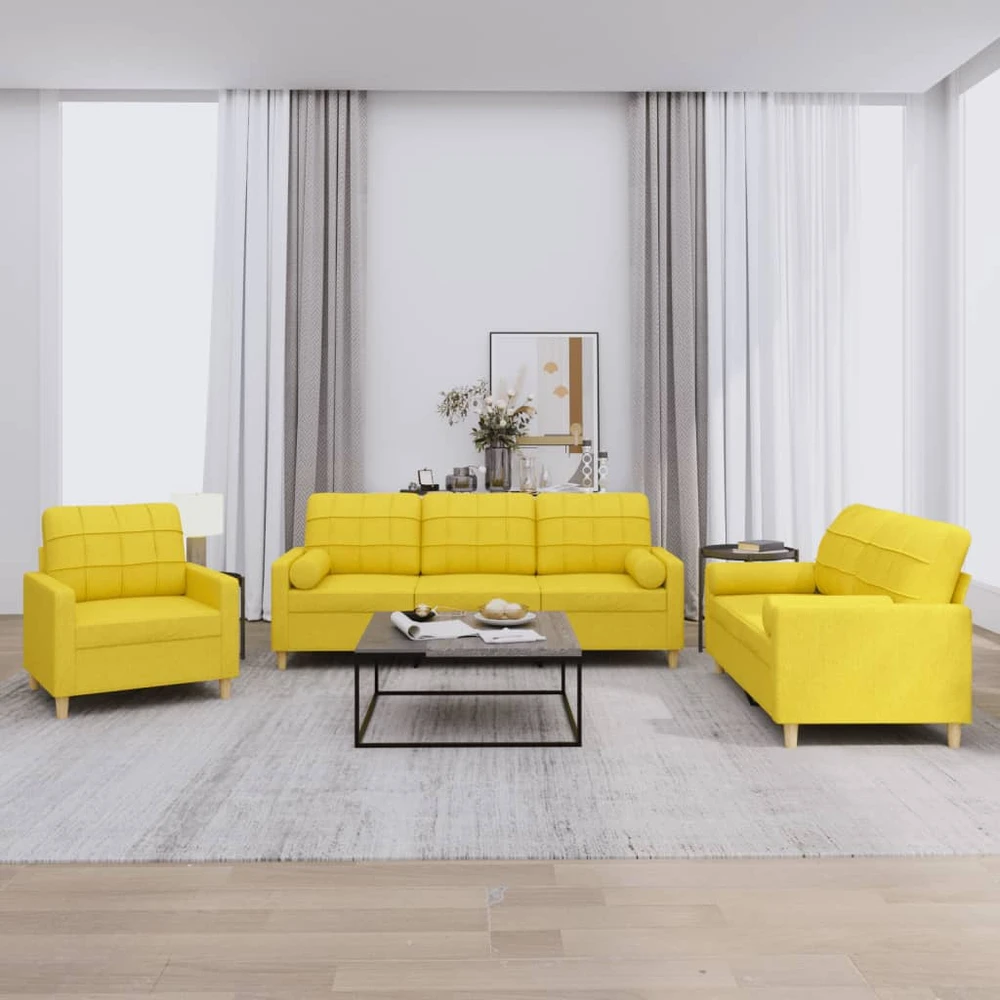 Sofa Sofos komplektas su pagalvėmis, 3 dalių, geltonas, audinys