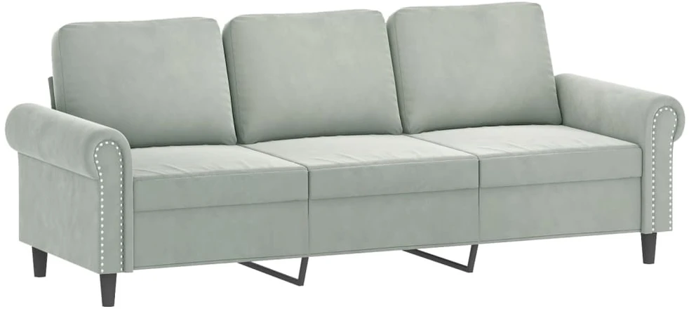 Sofa Sofos komplektas su pagalvėmis, 3 dalių, pilkas, aksomas