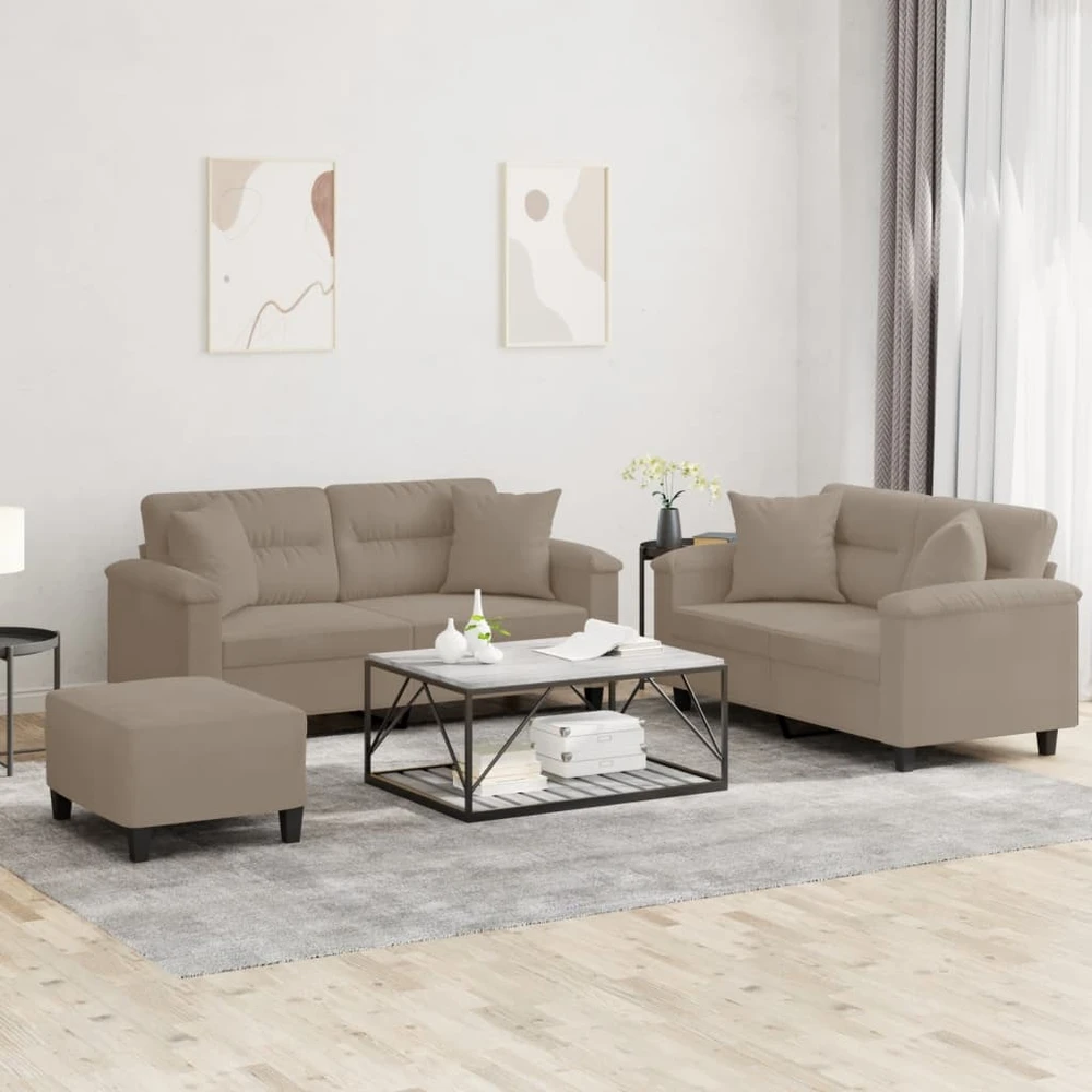 Sofa Sofos komplektas su pagalvėmis, 3 dalių, taupe, audinys
