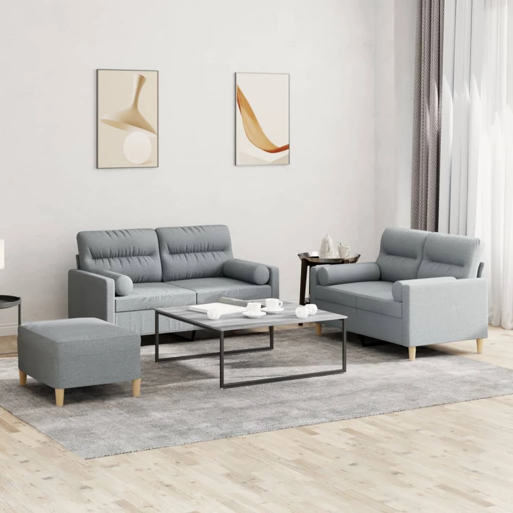 Sofa Sofos komplektas su pagalvėmis, 3 dalių, pilkas, audinys