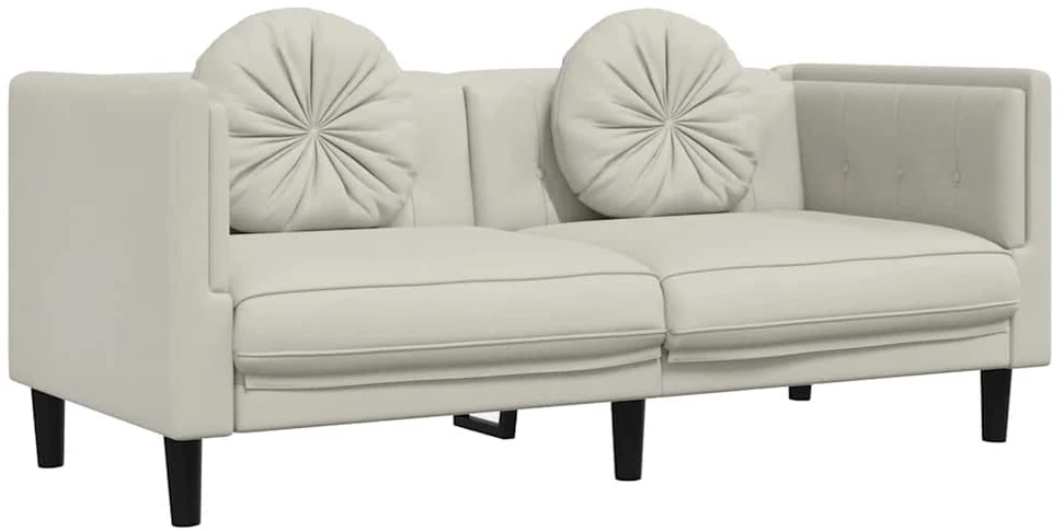 Sofa Sofos komplektas su pagalvėmis, 3 dalių, kreminis, aksomas