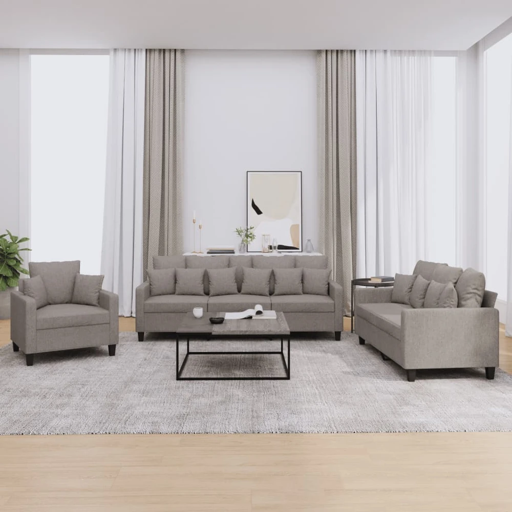 Sofa Sofos komplektas su pagalvėmis, 3 dalių, taupe, audinys