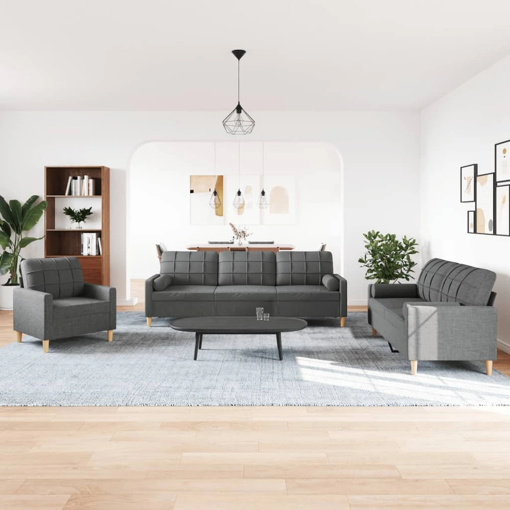Sofa Sofos komplektas su pagalvėmis, 3 dalių, pilkas, audinys