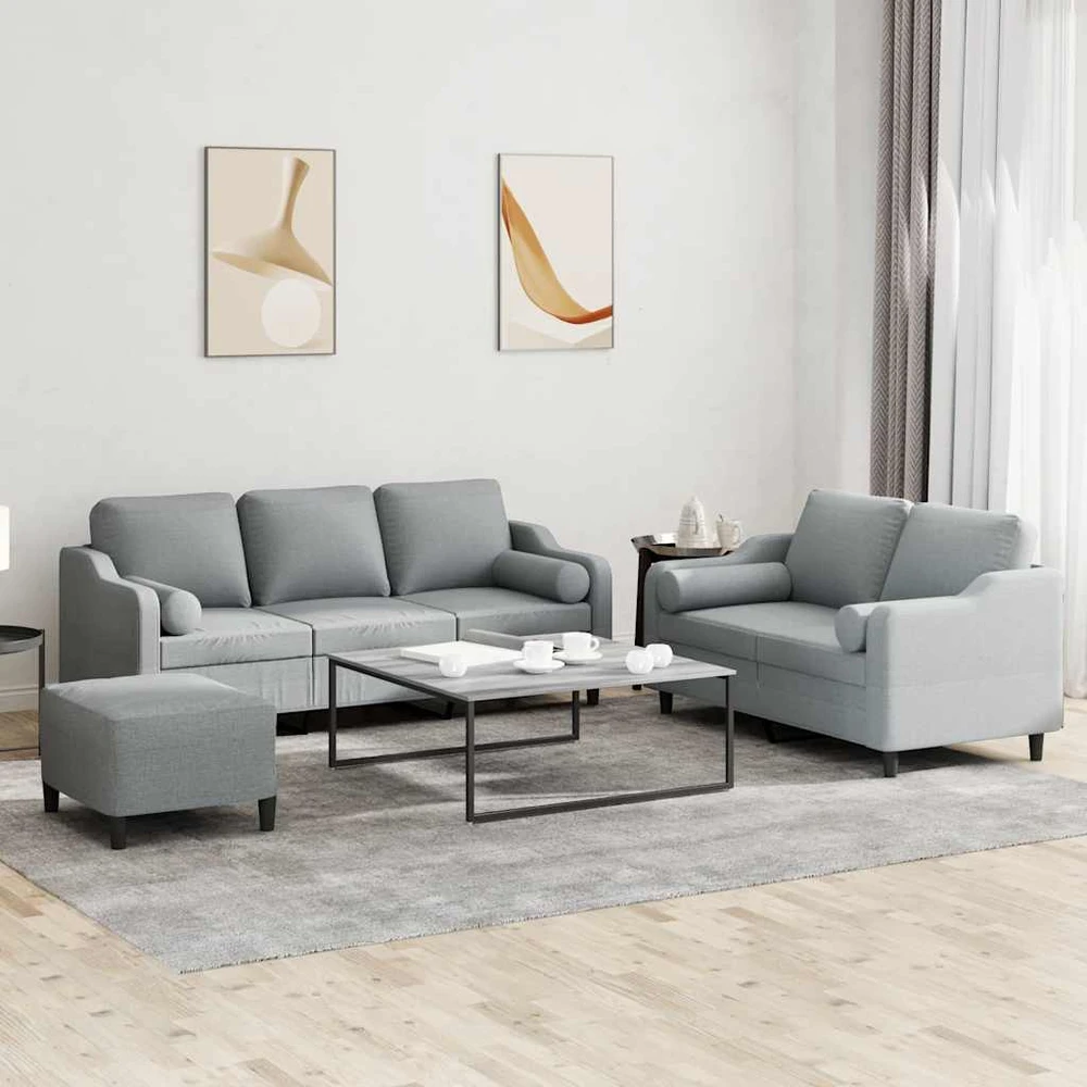 Sofa Sofos komplektas su pagalvėmis, 3 dalių, pilkas, audinys
