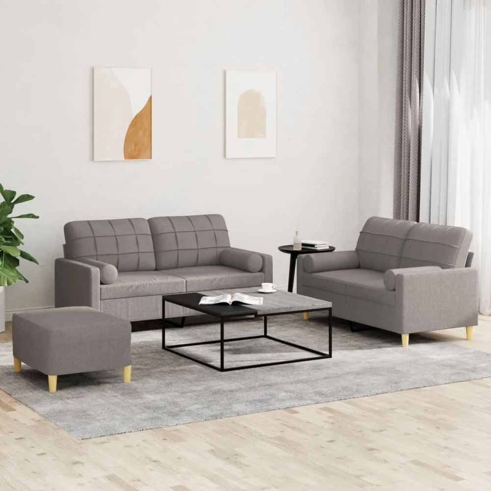 Sofa Sofos komplektas su pagalvėmis, 3 dalių, taupe, audinys