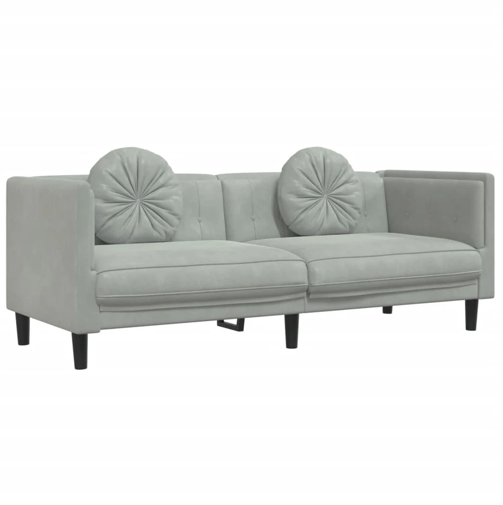 Sofa Sofos komplektas su pagalvėmis, 3 dalių, pilkas, aksomas