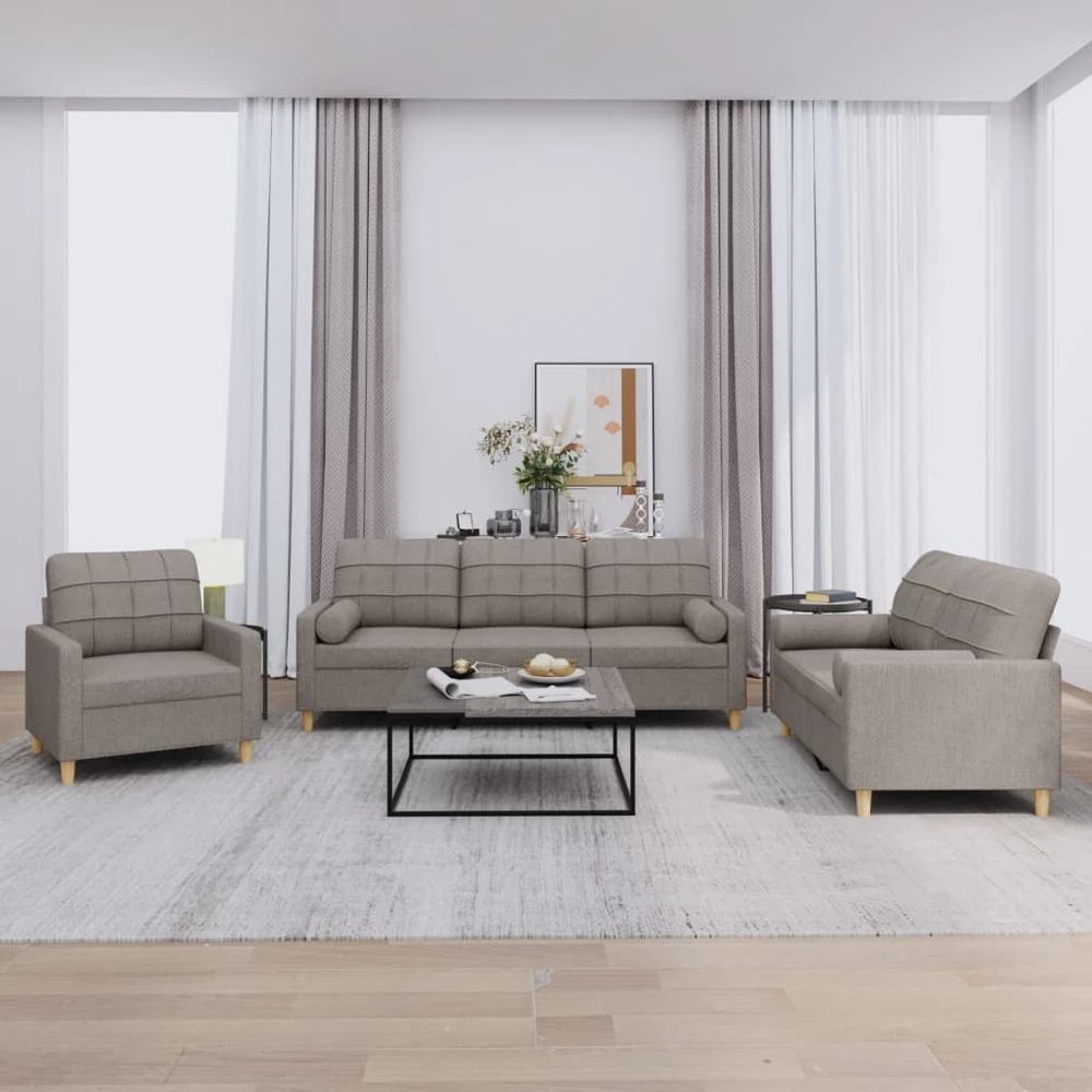 Sofa Sofos komplektas su pagalvėmis, 3 dalių, taupe, audinys