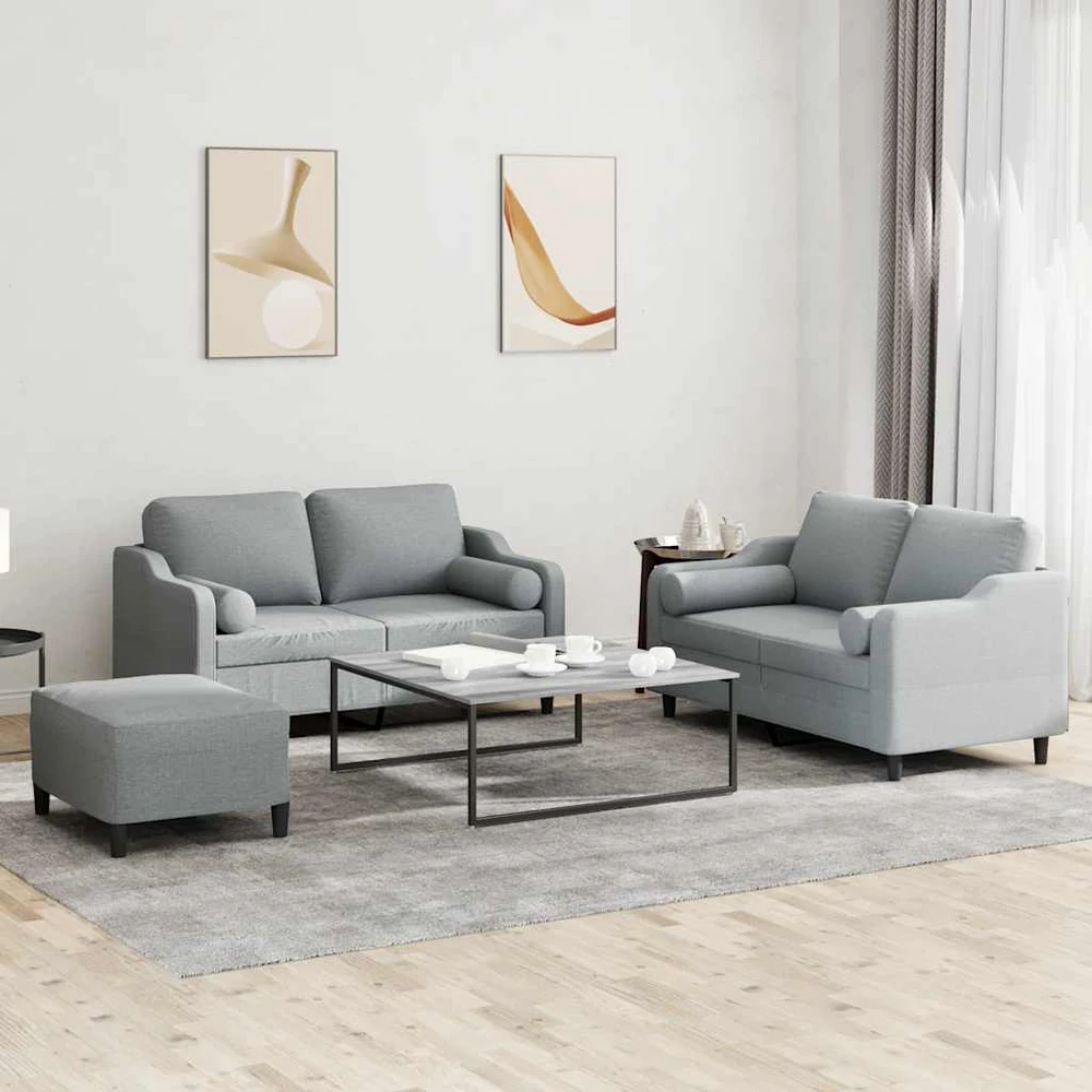 Sofa Sofos komplektas su pagalvėmis, 3 dalių, pilkas, audinys