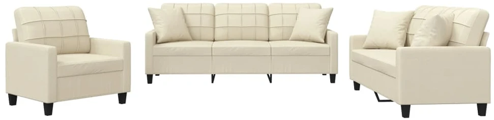 Sofa Sofos komplektas su pagalvėmis, 3 dalių, kreminis, dirbtinė oda