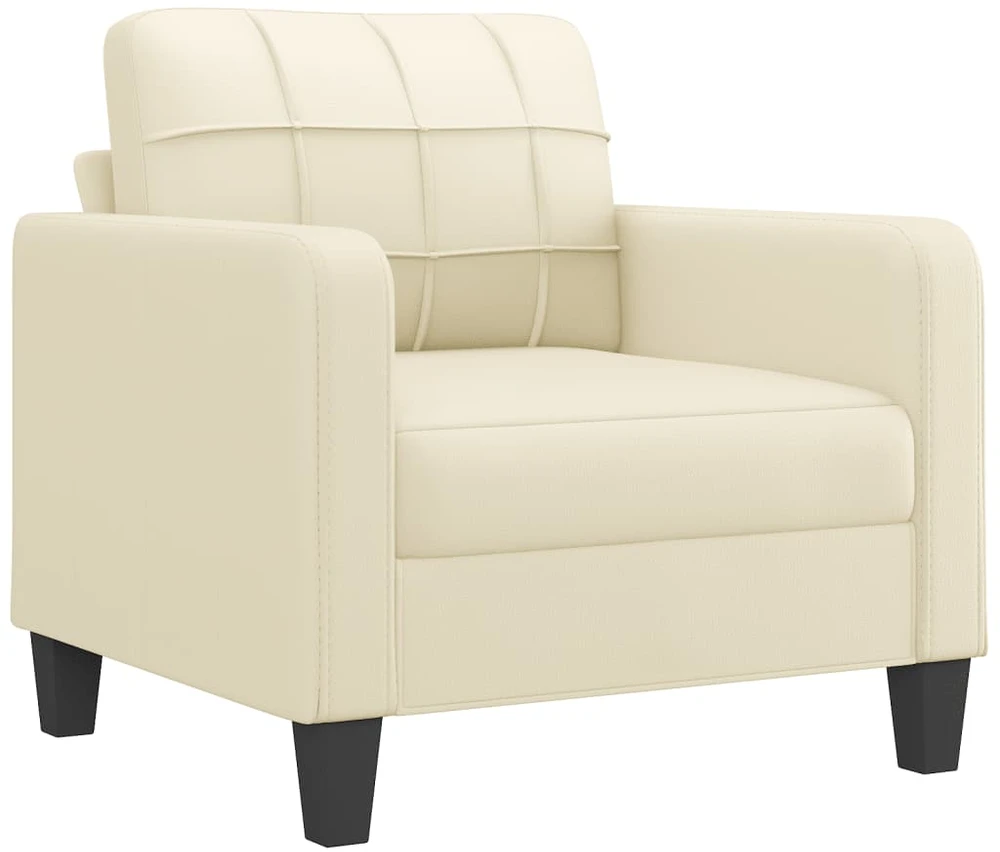 Sofa Sofos komplektas su pagalvėmis, 3 dalių, kreminis, dirbtinė oda
