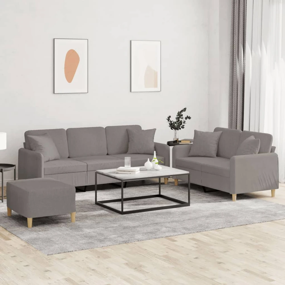 Sofa Sofos komplektas su pagalvėmis, 3 dalių, taupe, audinys