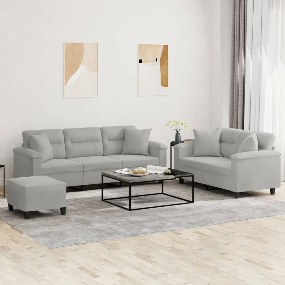 Sofa Sofos komplektas su pagalvėmis, 3 dalių, pilkas, audinys