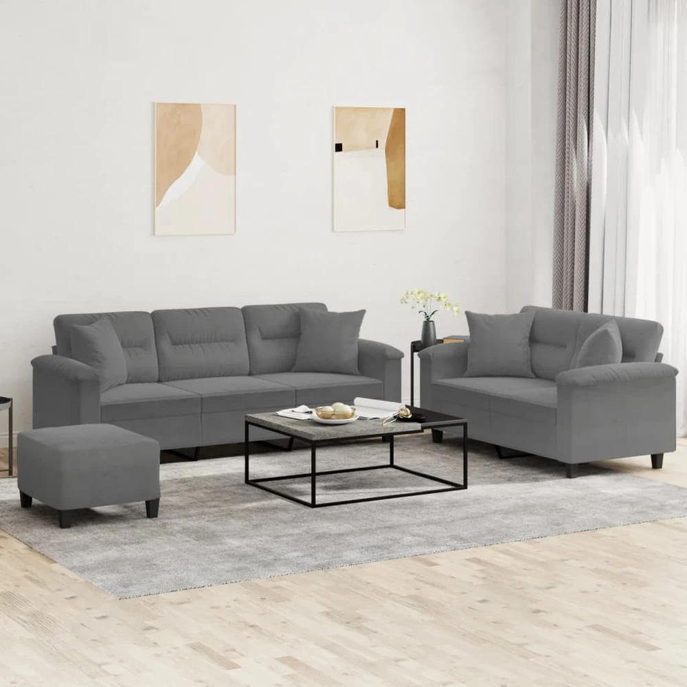 Sofa Sofos komplektas su pagalvėmis, 3 dalių, pilkas, audinys