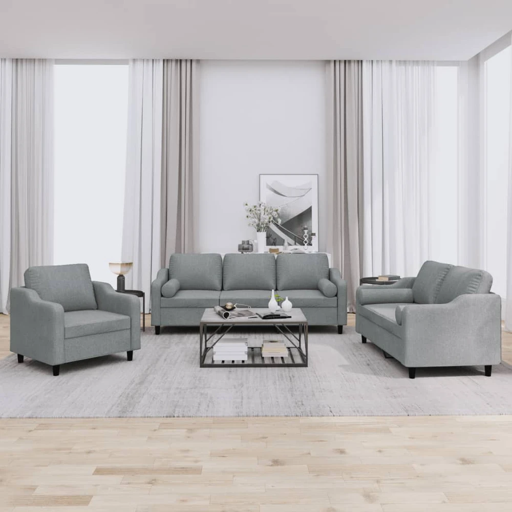 Sofa Sofos komplektas su pagalvėmis, 3 dalių, pilkas, audinys